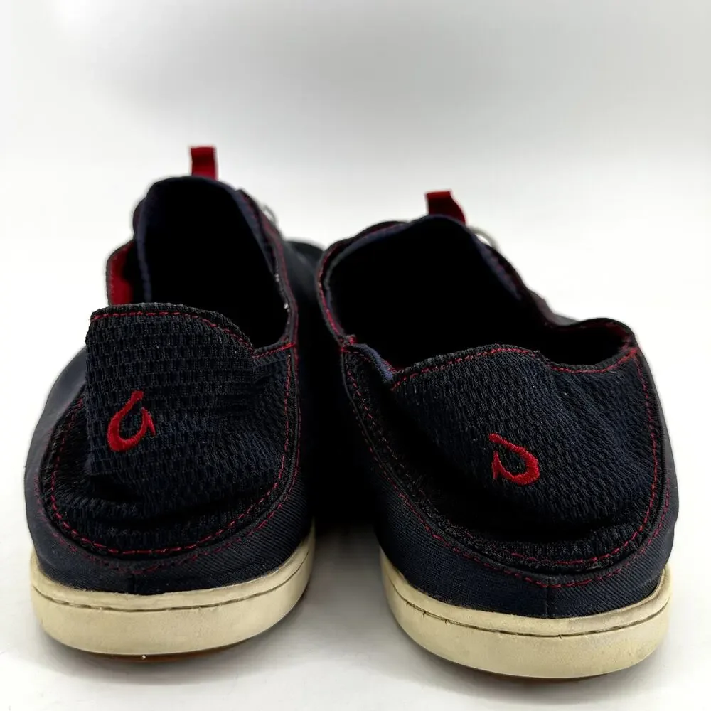 OluKai Nohea Moku No Tie Boat Shoes Slip On Flat Quick Dry Navy Red 14